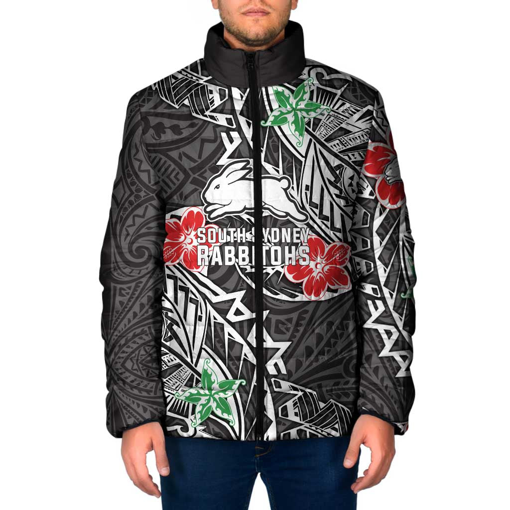 Personalised South Sydney Rabbitohs Padded Jacket Polynesian Tribal Pattern With Rugby Rabbit Mascot Art