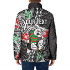Personalised South Sydney Rabbitohs Padded Jacket Polynesian Tribal Pattern With Rugby Rabbit Mascot Art