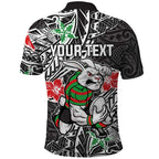 Personalised South Sydney Rabbitohs Polo Shirt Polynesian Tribal Pattern With Rugby Rabbit Mascot Art