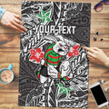 Personalised South Sydney Rabbitohs Puzzle Polynesian Tribal Pattern With Rugby Rabbit Mascot Art
