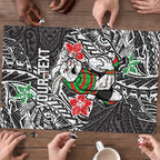 Personalised South Sydney Rabbitohs Puzzle Polynesian Tribal Pattern With Rugby Rabbit Mascot Art