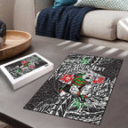 Personalised South Sydney Rabbitohs Puzzle Polynesian Tribal Pattern With Rugby Rabbit Mascot Art