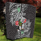 Personalised South Sydney Rabbitohs Quilt Polynesian Tribal Pattern With Rugby Rabbit Mascot Art