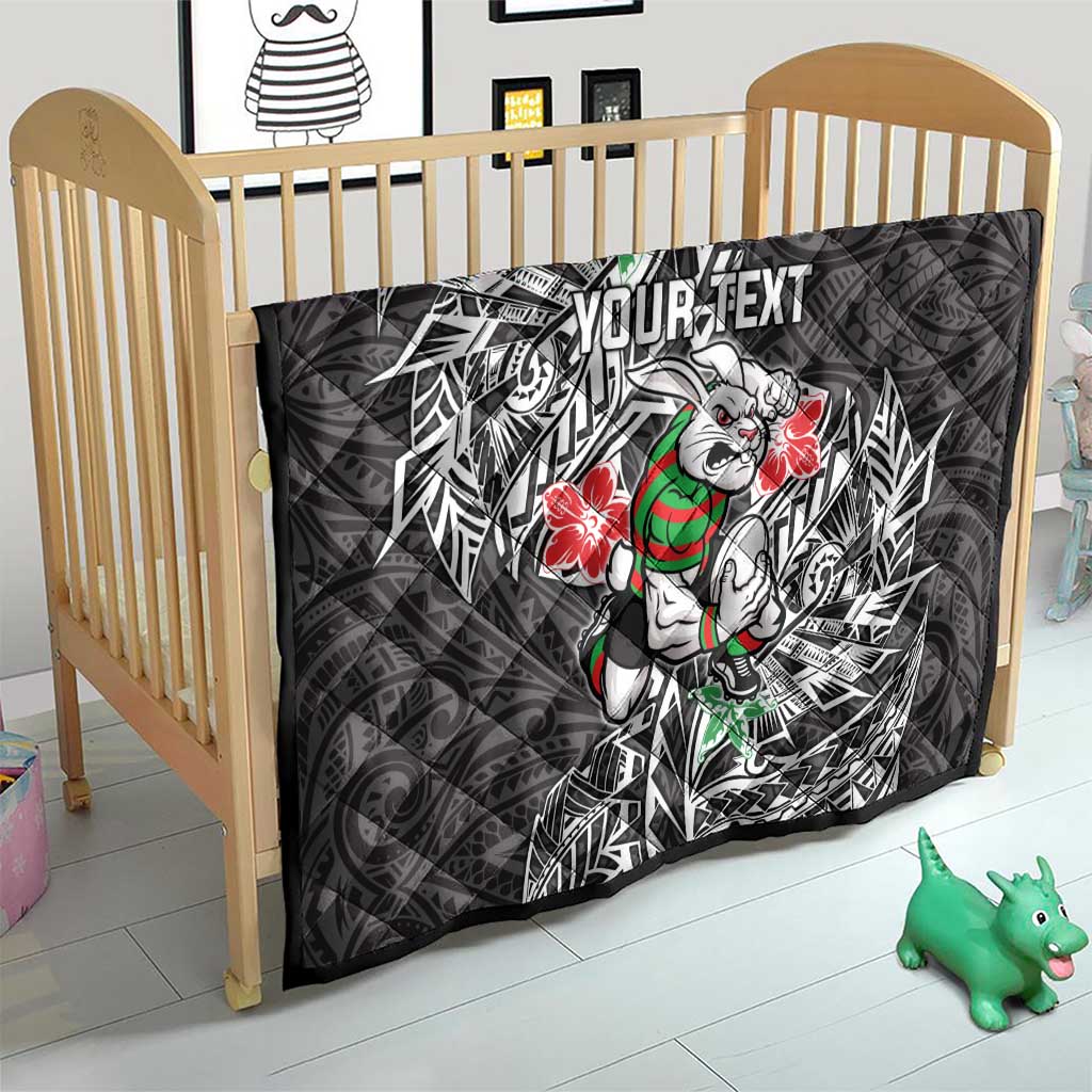 Personalised South Sydney Rabbitohs Quilt Polynesian Tribal Pattern With Rugby Rabbit Mascot Art