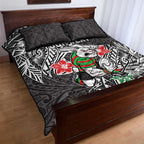 Personalised South Sydney Rabbitohs Quilt Bed Set Polynesian Tribal Pattern With Rugby Rabbit Mascot Art