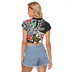 Personalised South Sydney Rabbitohs Raglan Cropped T Shirt Polynesian Tribal Pattern With Rugby Rabbit Mascot Art