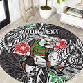 Personalised South Sydney Rabbitohs Round Carpet Polynesian Tribal Pattern With Rugby Rabbit Mascot Art