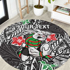 Personalised South Sydney Rabbitohs Round Carpet Polynesian Tribal Pattern With Rugby Rabbit Mascot Art