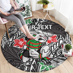 Personalised South Sydney Rabbitohs Round Carpet Polynesian Tribal Pattern With Rugby Rabbit Mascot Art