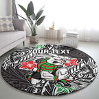 Personalised South Sydney Rabbitohs Round Carpet Polynesian Tribal Pattern With Rugby Rabbit Mascot Art