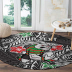 Personalised South Sydney Rabbitohs Round Carpet Polynesian Tribal Pattern With Rugby Rabbit Mascot Art