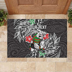 Personalised South Sydney Rabbitohs Rubber Doormat Polynesian Tribal Pattern With Rugby Rabbit Mascot Art