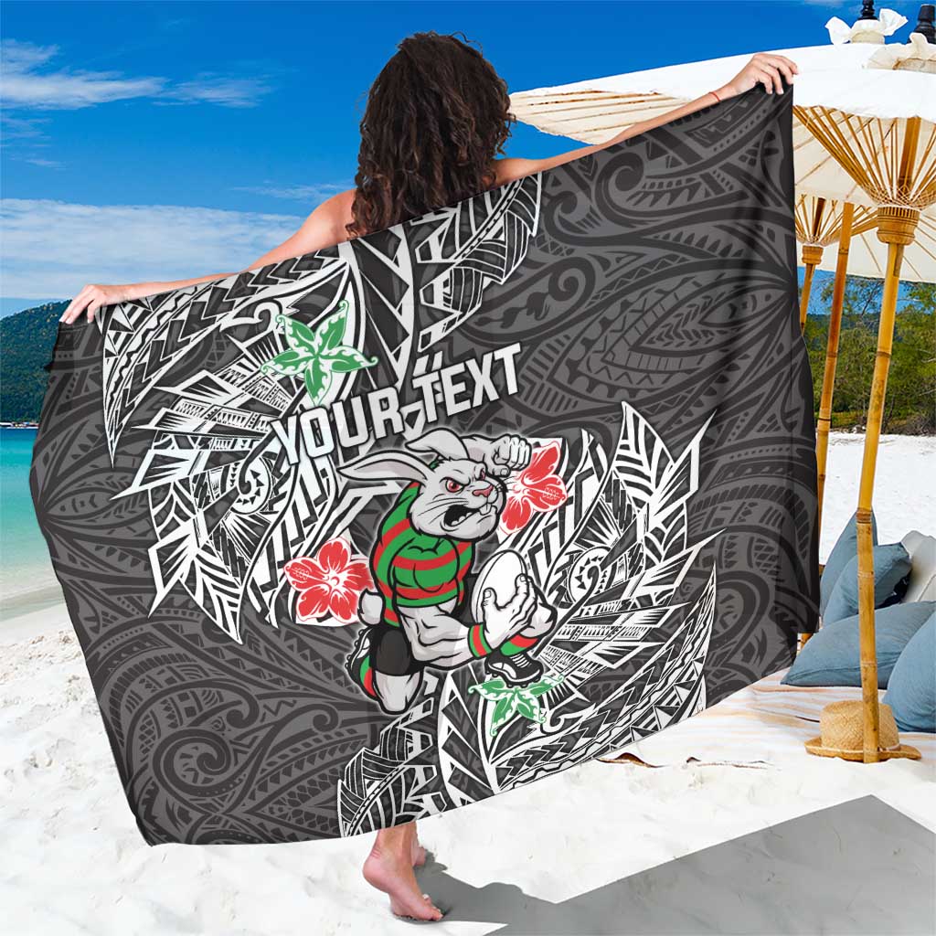 Personalised South Sydney Rabbitohs Sarong Polynesian Tribal Pattern With Rugby Rabbit Mascot Art