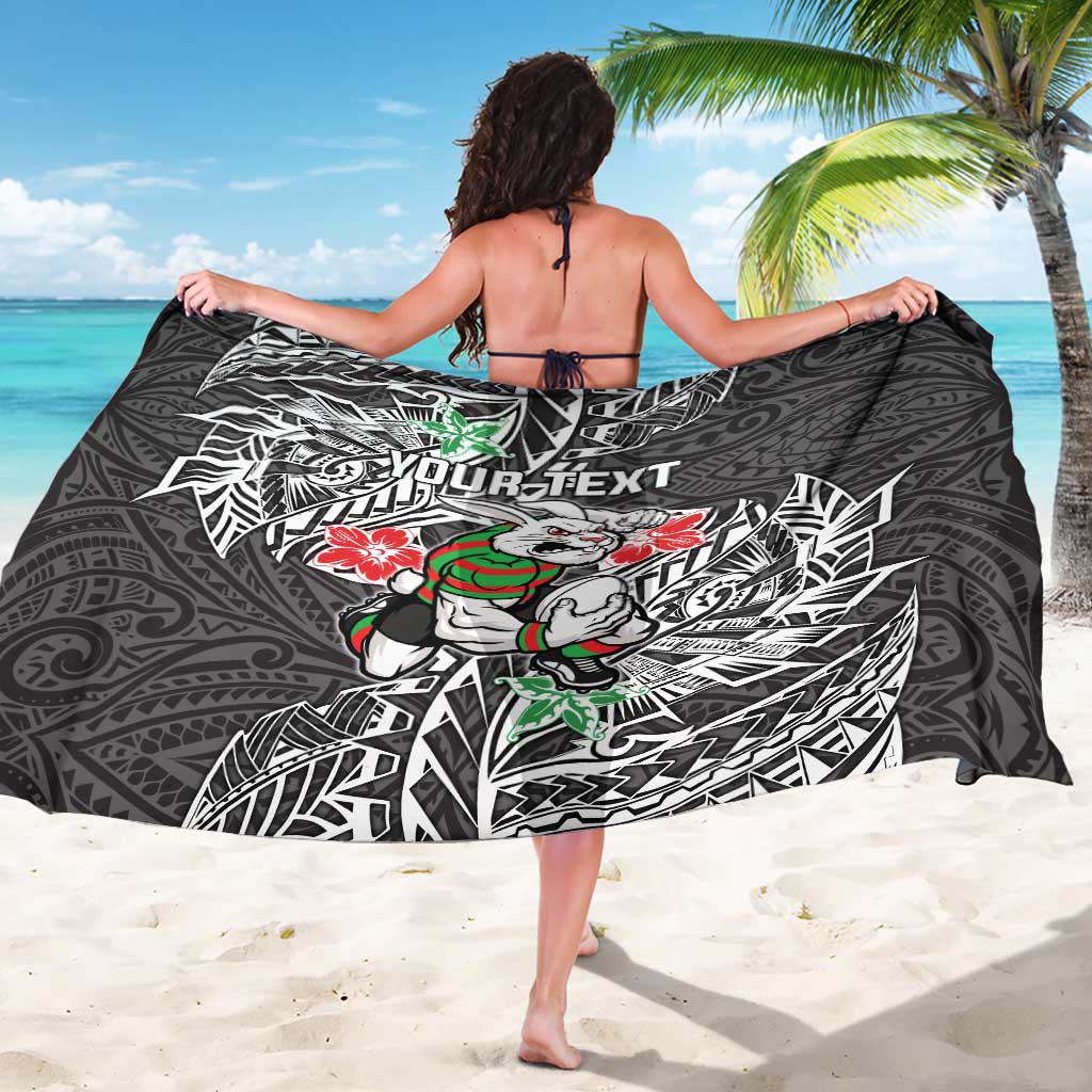 Personalised South Sydney Rabbitohs Sarong Polynesian Tribal Pattern With Rugby Rabbit Mascot Art