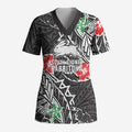 Personalised South Sydney Rabbitohs Scrub Top Polynesian Tribal Pattern With Rugby Rabbit Mascot Art