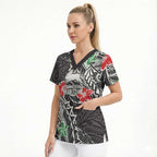 Personalised South Sydney Rabbitohs Scrub Top Polynesian Tribal Pattern With Rugby Rabbit Mascot Art