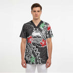 Personalised South Sydney Rabbitohs Scrub Top Polynesian Tribal Pattern With Rugby Rabbit Mascot Art