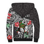 Personalised South Sydney Rabbitohs Sherpa Hoodie Polynesian Tribal Pattern With Rugby Rabbit Mascot Art