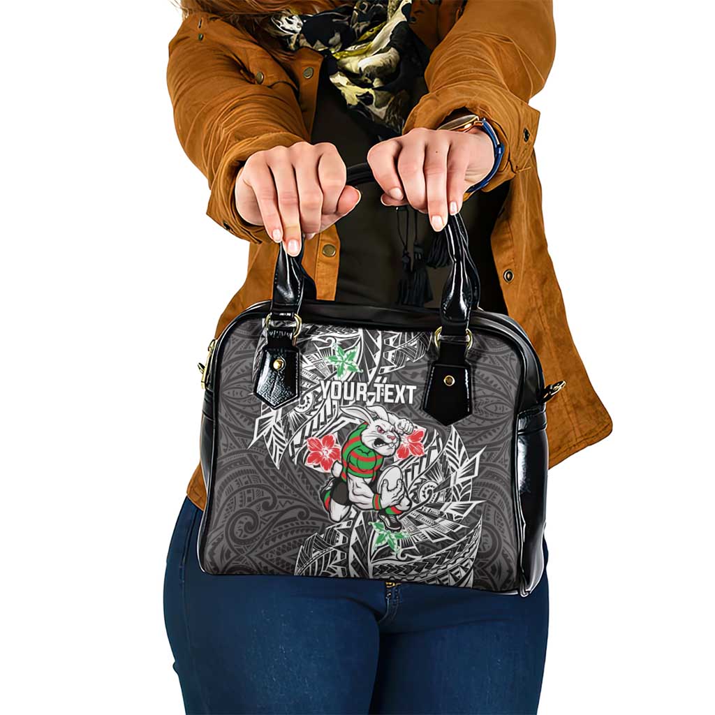 Personalised South Sydney Rabbitohs Shoulder Handbag Polynesian Tribal Pattern With Rugby Rabbit Mascot Art