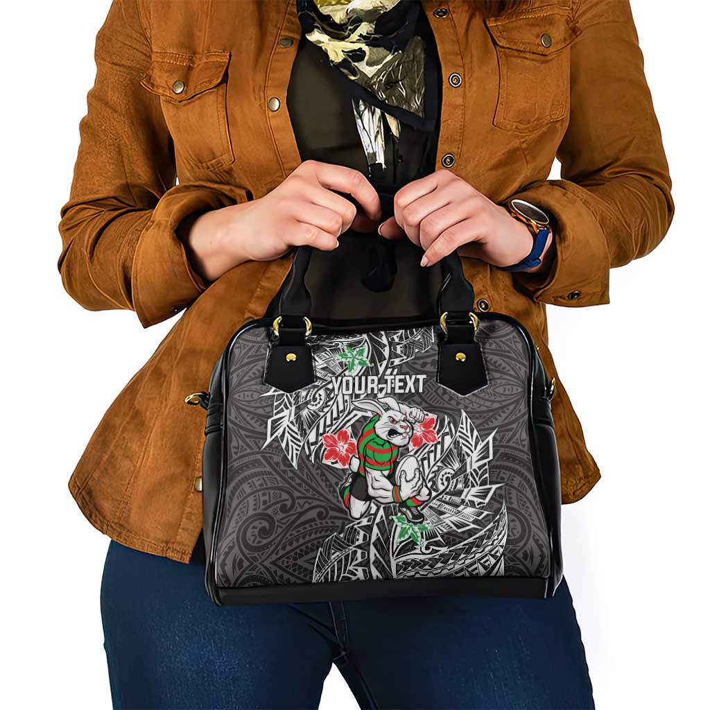 Personalised South Sydney Rabbitohs Shoulder Handbag Polynesian Tribal Pattern With Rugby Rabbit Mascot Art
