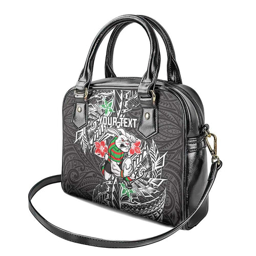 Personalised South Sydney Rabbitohs Shoulder Handbag Polynesian Tribal Pattern With Rugby Rabbit Mascot Art