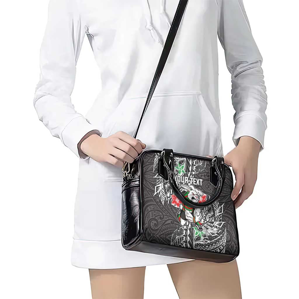 Personalised South Sydney Rabbitohs Shoulder Handbag Polynesian Tribal Pattern With Rugby Rabbit Mascot Art
