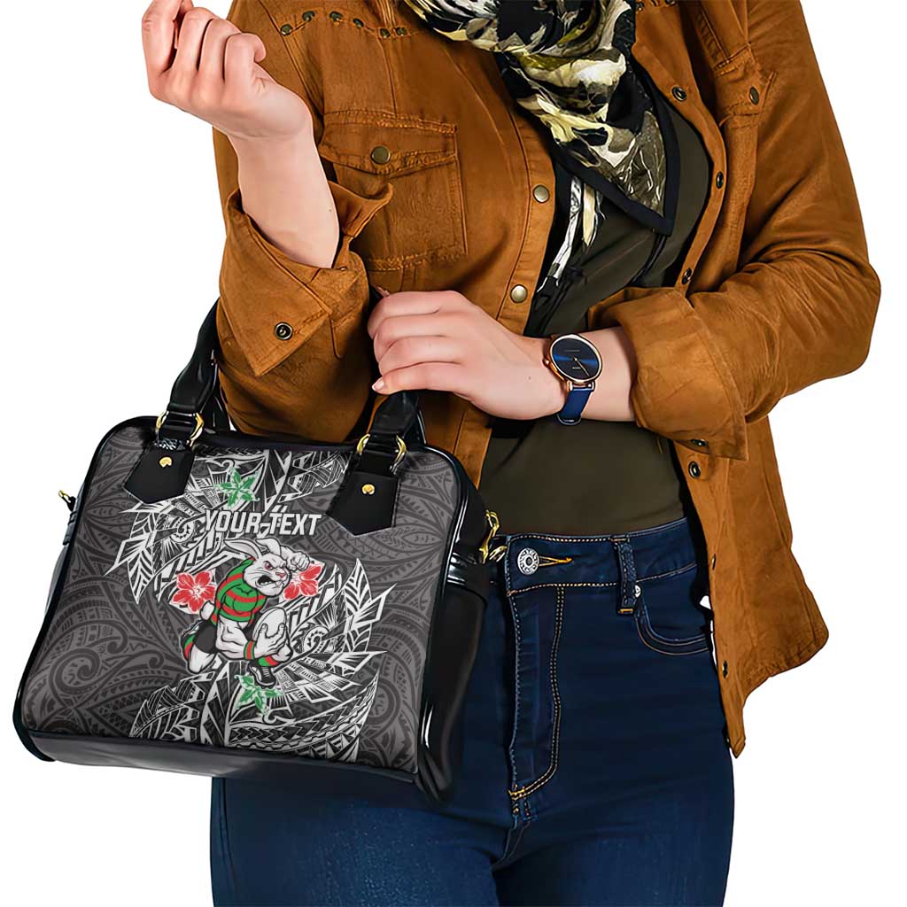 Personalised South Sydney Rabbitohs Shoulder Handbag Polynesian Tribal Pattern With Rugby Rabbit Mascot Art