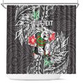 Personalised South Sydney Rabbitohs Shower Curtain Polynesian Tribal Pattern With Rugby Rabbit Mascot Art