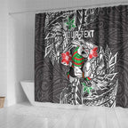 Personalised South Sydney Rabbitohs Shower Curtain Polynesian Tribal Pattern With Rugby Rabbit Mascot Art