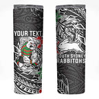 Personalised South Sydney Rabbitohs Skinny Tumbler Polynesian Tribal Pattern With Rugby Rabbit Mascot Art