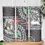 Personalised South Sydney Rabbitohs Skinny Tumbler Polynesian Tribal Pattern With Rugby Rabbit Mascot Art