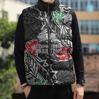 Personalised South Sydney Rabbitohs Sleeveless Puffer Jacket Polynesian Tribal Pattern With Rugby Rabbit Mascot Art