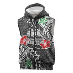 Personalised South Sydney Rabbitohs Sleeveless Zip Hoodie Polynesian Tribal Pattern With Rugby Rabbit Mascot Art