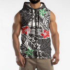 Personalised South Sydney Rabbitohs Sleeveless Zip Hoodie Polynesian Tribal Pattern With Rugby Rabbit Mascot Art