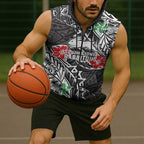 Personalised South Sydney Rabbitohs Sleeveless Zip Hoodie Polynesian Tribal Pattern With Rugby Rabbit Mascot Art