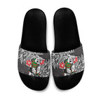 Personalised South Sydney Rabbitohs Slide Sandals Polynesian Tribal Pattern With Rugby Rabbit Mascot Art