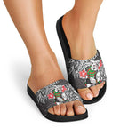 Personalised South Sydney Rabbitohs Slide Sandals Polynesian Tribal Pattern With Rugby Rabbit Mascot Art