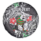 Personalised South Sydney Rabbitohs Spare Tire Cover Polynesian Tribal Pattern With Rugby Rabbit Mascot Art