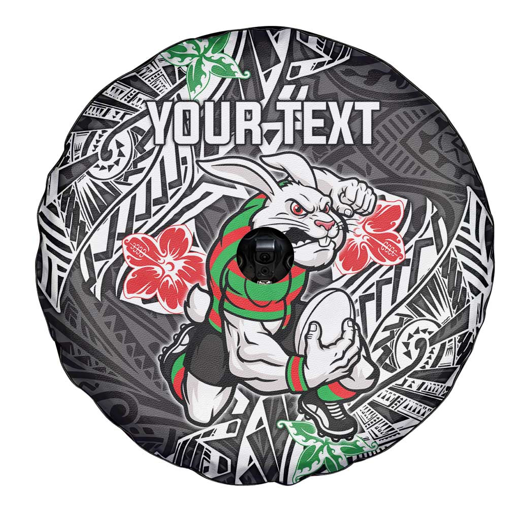 Personalised South Sydney Rabbitohs Spare Tire Cover Polynesian Tribal Pattern With Rugby Rabbit Mascot Art