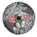 Personalised South Sydney Rabbitohs Spare Tire Cover Polynesian Tribal Pattern With Rugby Rabbit Mascot Art