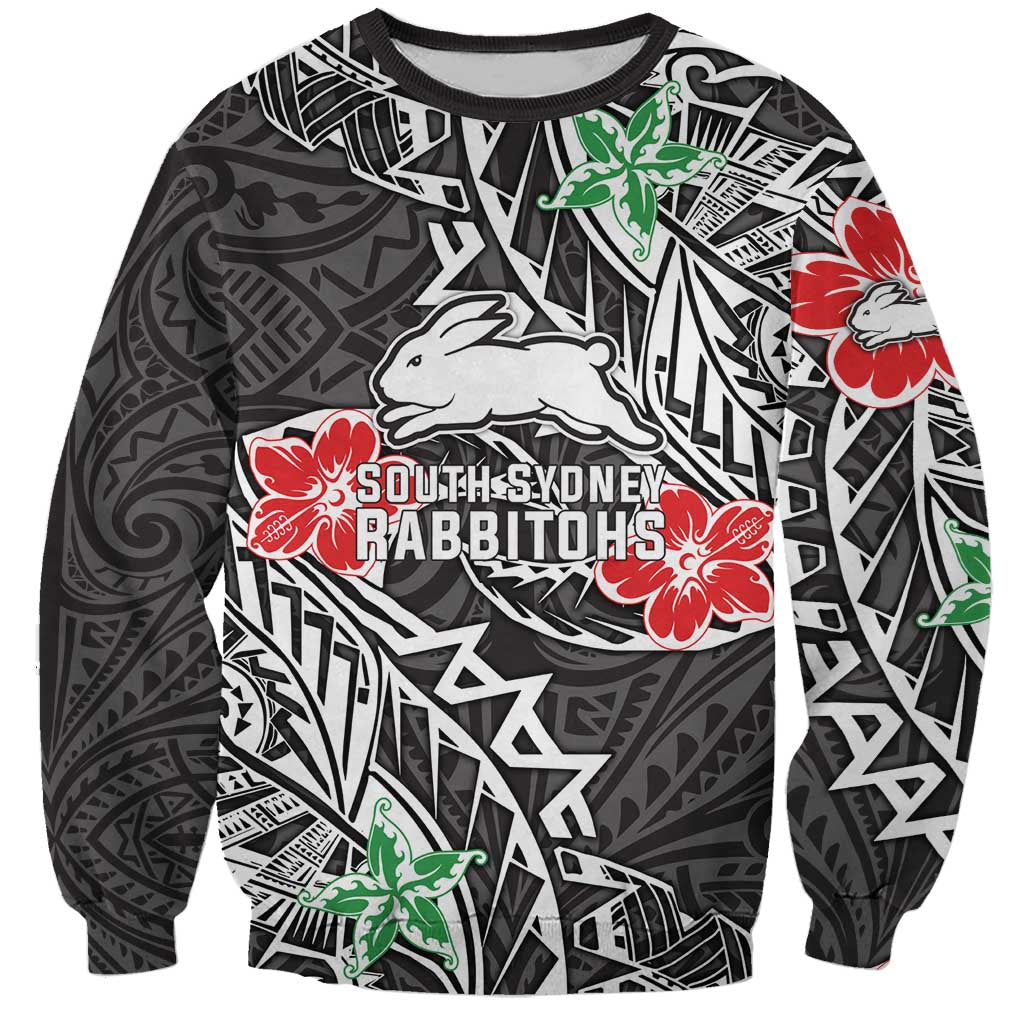 Personalised South Sydney Rabbitohs Sweatshirt Polynesian Tribal Pattern With Rugby Rabbit Mascot Art
