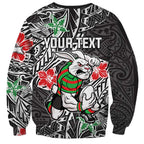 Personalised South Sydney Rabbitohs Sweatshirt Polynesian Tribal Pattern With Rugby Rabbit Mascot Art