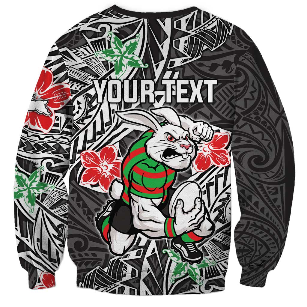 Personalised South Sydney Rabbitohs Sweatshirt Polynesian Tribal Pattern With Rugby Rabbit Mascot Art