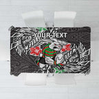 Personalised South Sydney Rabbitohs Tablecloth Polynesian Tribal Pattern With Rugby Rabbit Mascot Art