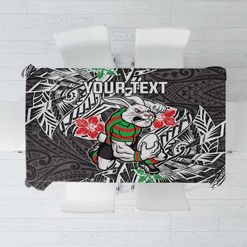 Personalised South Sydney Rabbitohs Tablecloth Polynesian Tribal Pattern With Rugby Rabbit Mascot Art
