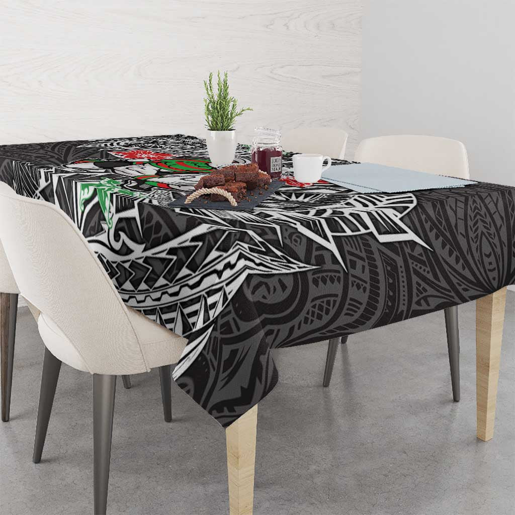 Personalised South Sydney Rabbitohs Tablecloth Polynesian Tribal Pattern With Rugby Rabbit Mascot Art