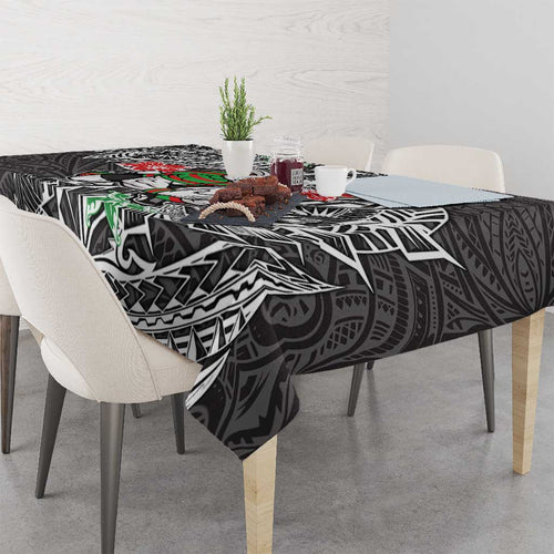 Personalised South Sydney Rabbitohs Tablecloth Polynesian Tribal Pattern With Rugby Rabbit Mascot Art