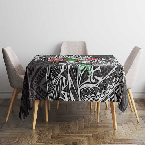 Personalised South Sydney Rabbitohs Tablecloth Polynesian Tribal Pattern With Rugby Rabbit Mascot Art