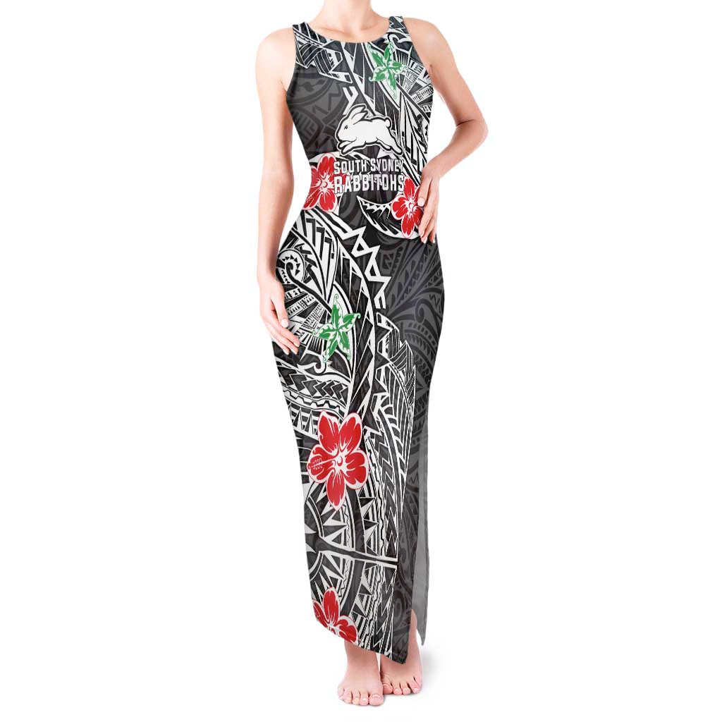 Personalised South Sydney Rabbitohs Tank Maxi Dress Polynesian Tribal Pattern With Rugby Rabbit Mascot Art