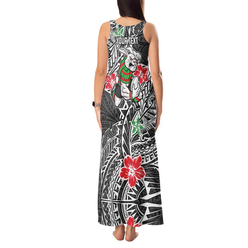 Personalised South Sydney Rabbitohs Tank Maxi Dress Polynesian Tribal Pattern With Rugby Rabbit Mascot Art